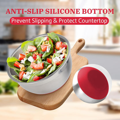 Stainless Steel Mixing Bowls with Lids Set, Size 5, 3, 2, 1.5QT