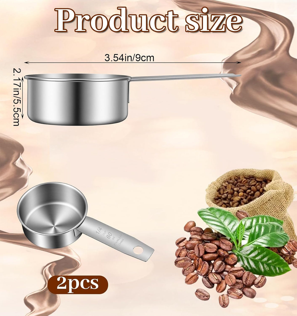 2 Pcs 60ml/2oz 1/4 Cup Scoop, Quarter Cup Scoop Stainless Steel