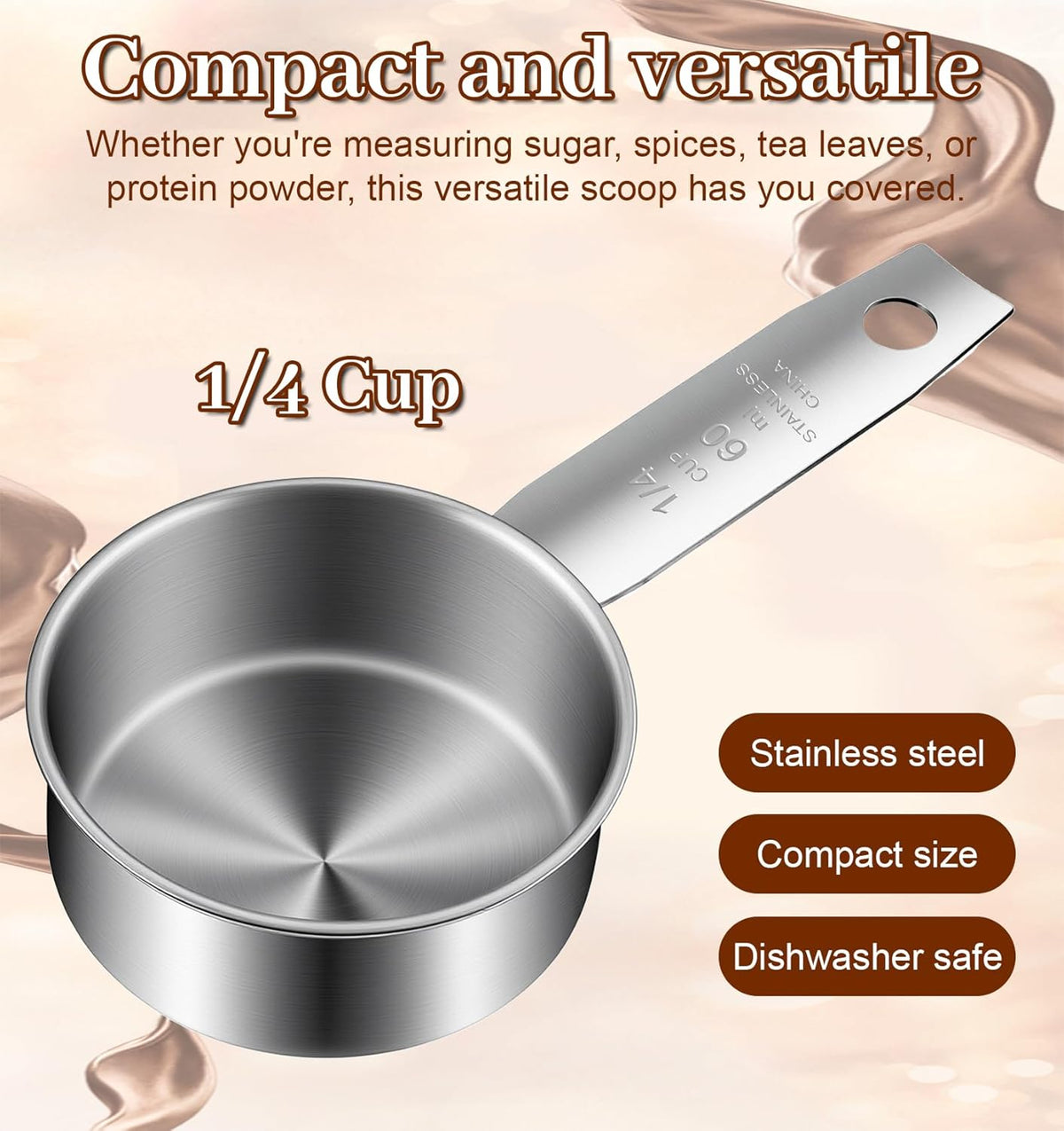2 Pcs 60ml/2oz 1/4 Cup Scoop, Quarter Cup Scoop Stainless Steel
