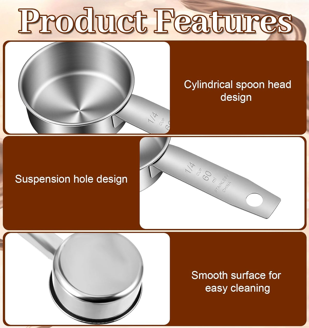 2 Pcs 60ml/2oz 1/4 Cup Scoop, Quarter Cup Scoop Stainless Steel