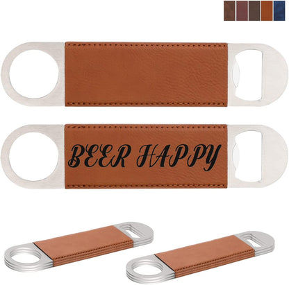8 Pack Leather Flat Bottle Opener 7" Yellow Brown for Engraving