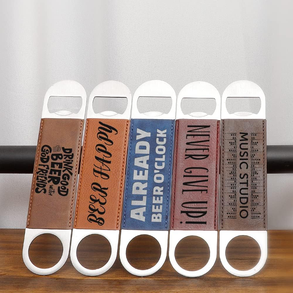 8 Pack Leather Flat Bottle Opener 7" Yellow Brown for Engraving