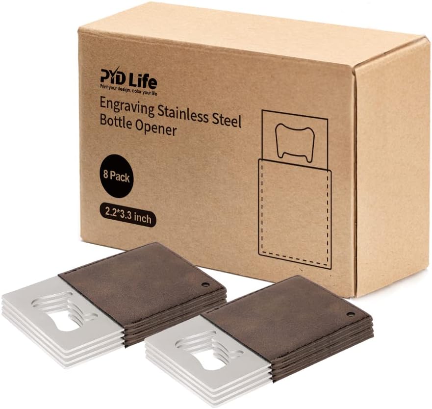 8 Pack Leather Flat Bottle Opener 7" Yellow Brown for Engraving