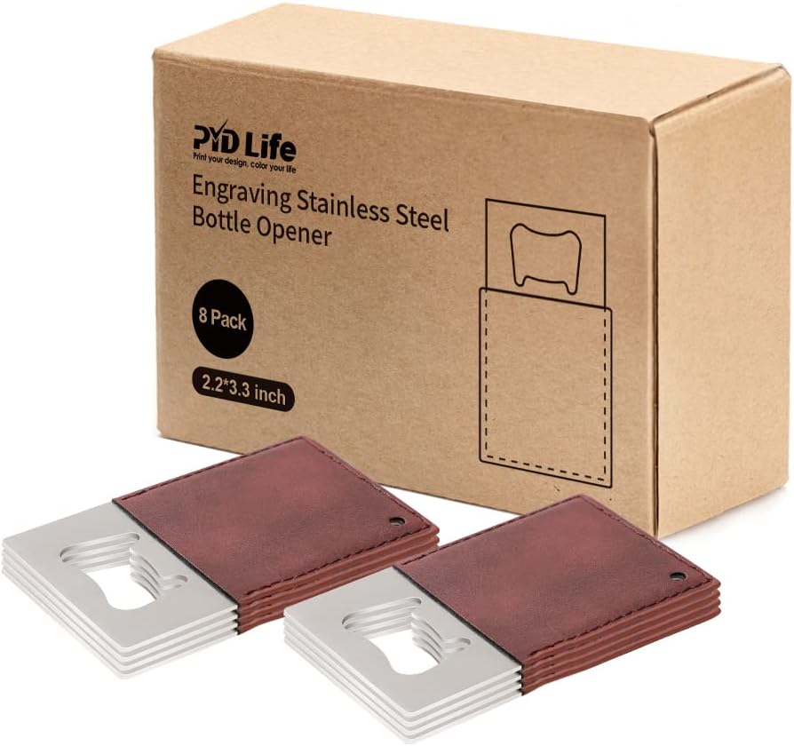 8 Pack Leather Flat Bottle Opener 7" Yellow Brown for Engraving
