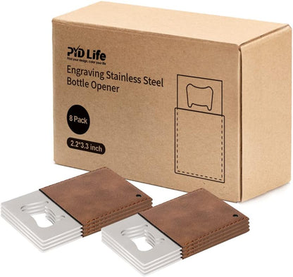 8 Pack Leather Flat Bottle Opener 7" Yellow Brown for Engraving