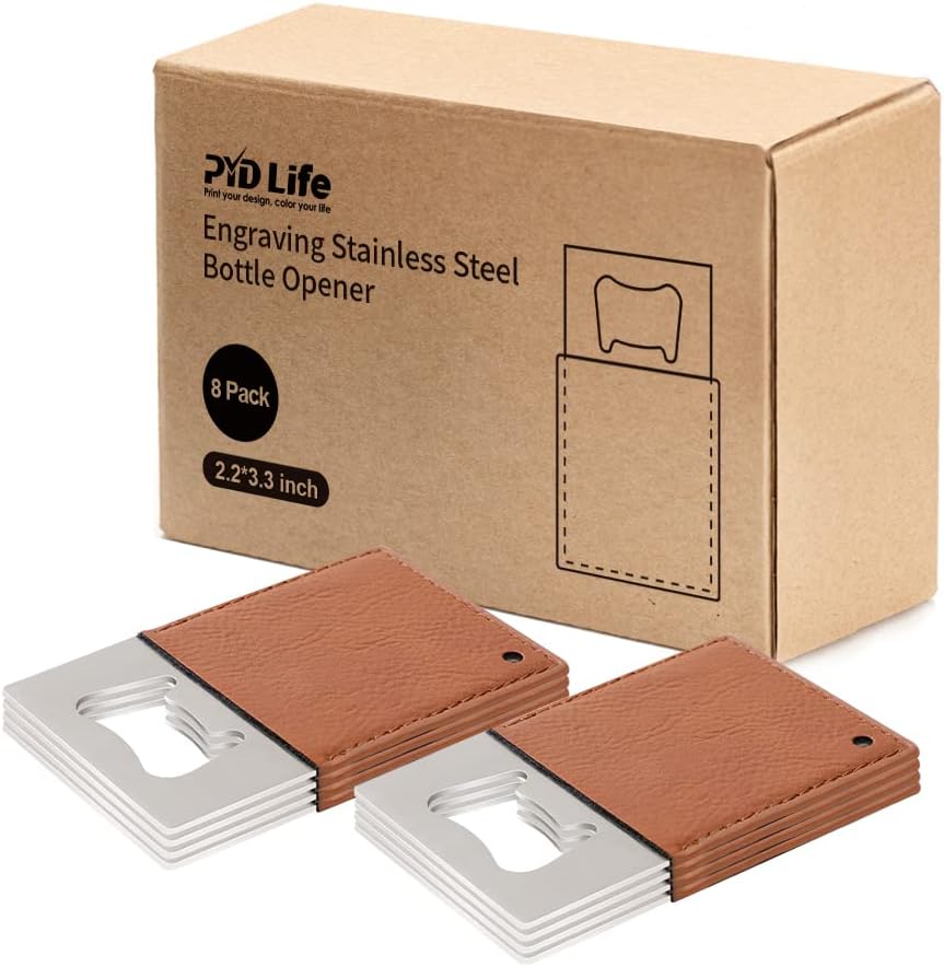 8 Pack Leather Flat Bottle Opener 7" Yellow Brown for Engraving