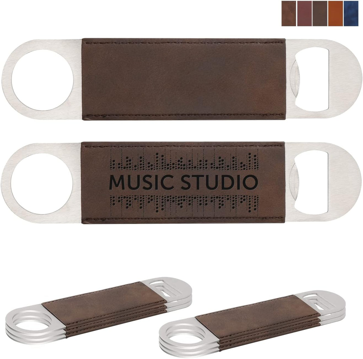 8 Pack Leather Flat Bottle Opener 7" Yellow Brown for Engraving