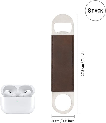 8 Pack Leather Flat Bottle Opener 7" Yellow Brown for Engraving
