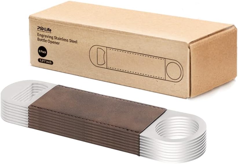 8 Pack Leather Flat Bottle Opener 7" Yellow Brown for Engraving