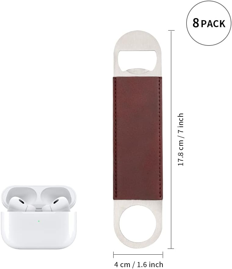 8 Pack Leather Flat Bottle Opener 7" Yellow Brown for Engraving