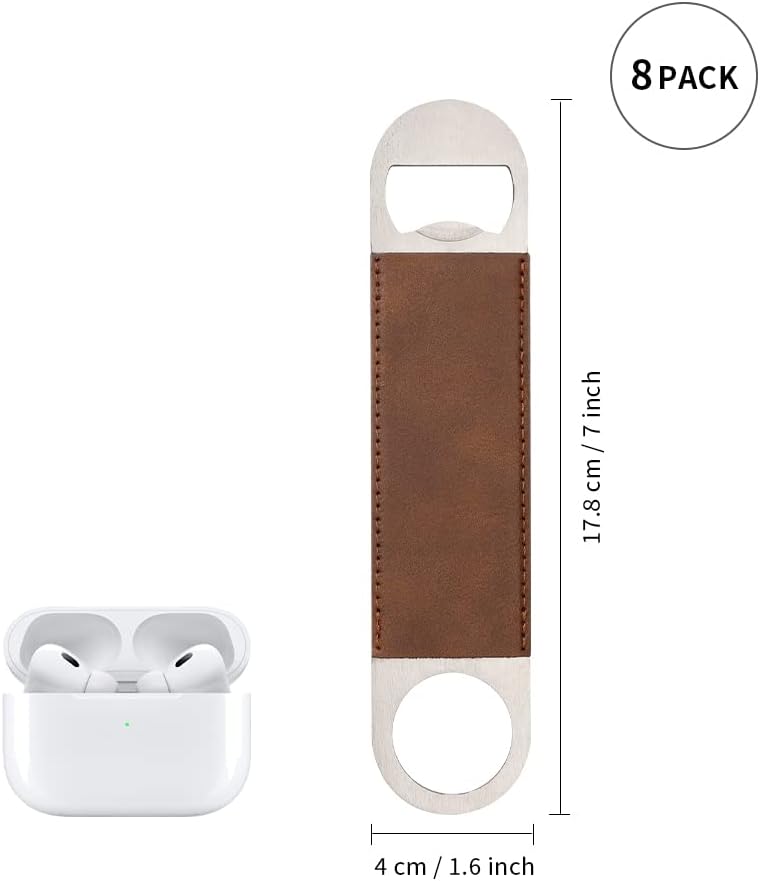 8 Pack Leather Flat Bottle Opener 7" Yellow Brown for Engraving