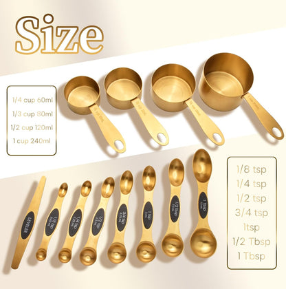 Gold Magnetic Measuring Cups and Spoons Set，12-Piece