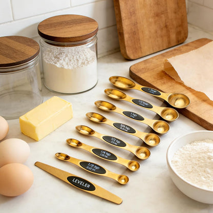 Gold Magnetic Measuring Cups and Spoons Set，12-Piece