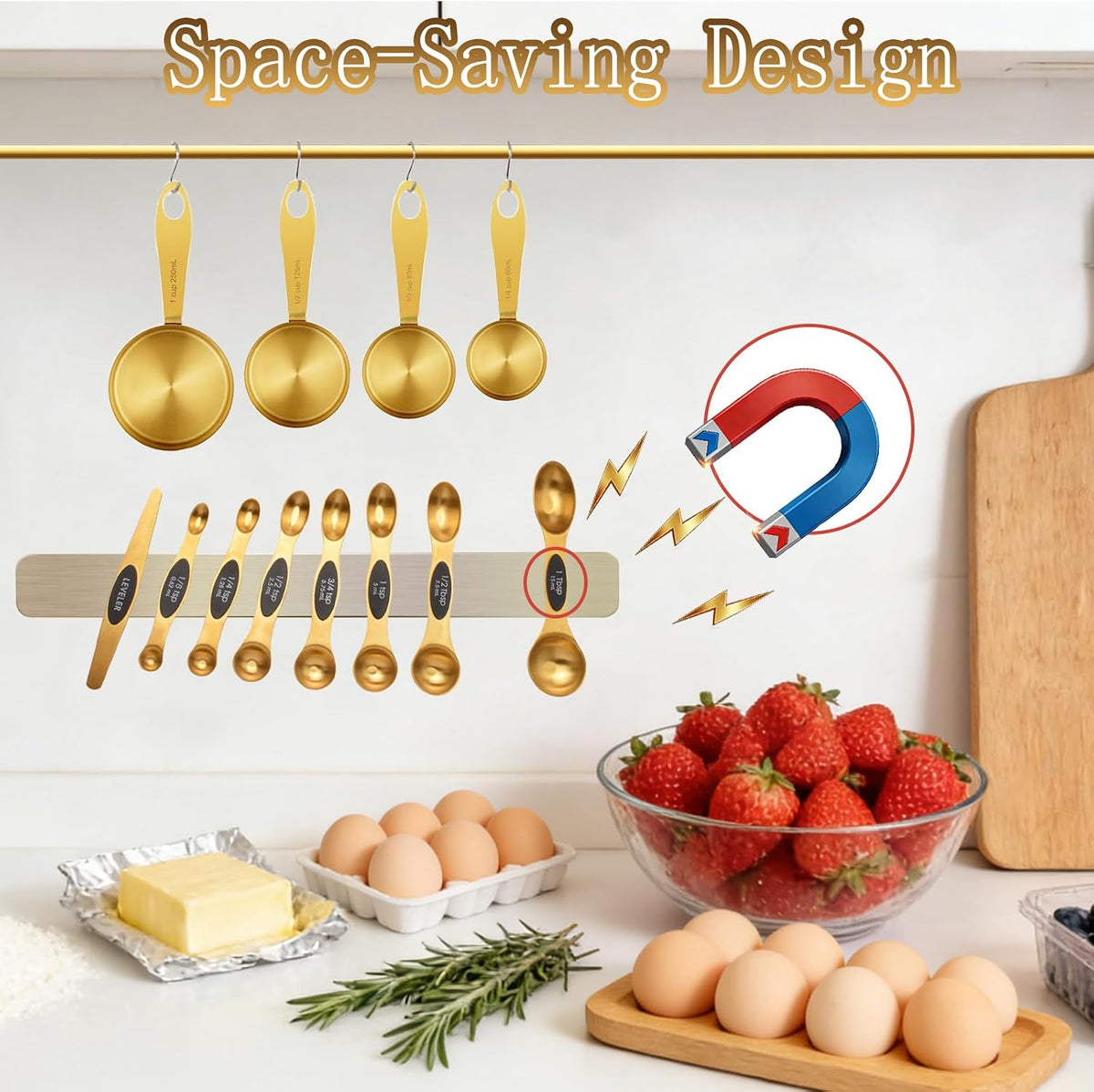 Gold Magnetic Measuring Cups and Spoons Set，12-Piece