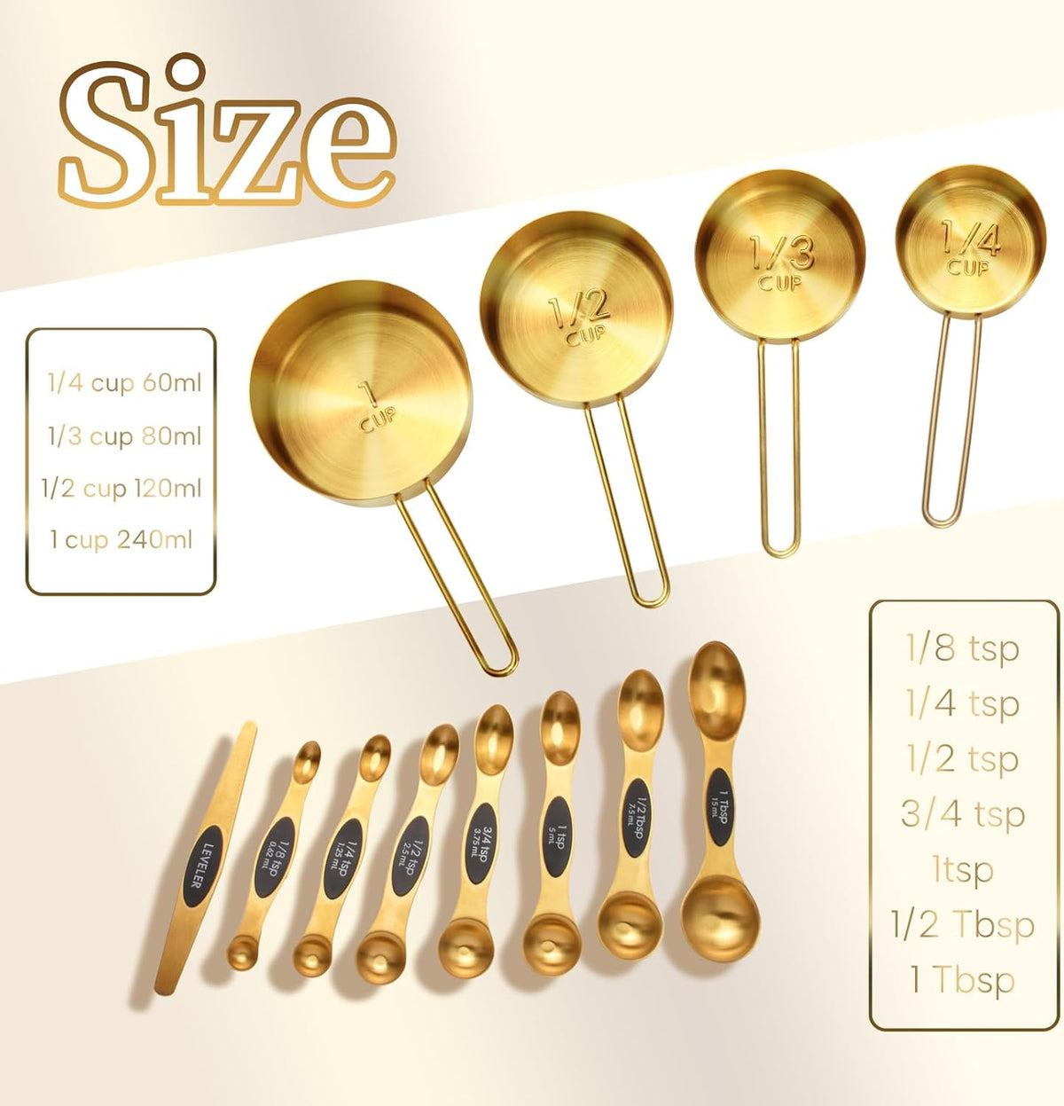 Gold Magnetic Measuring Cups and Spoons Set，12-Piece