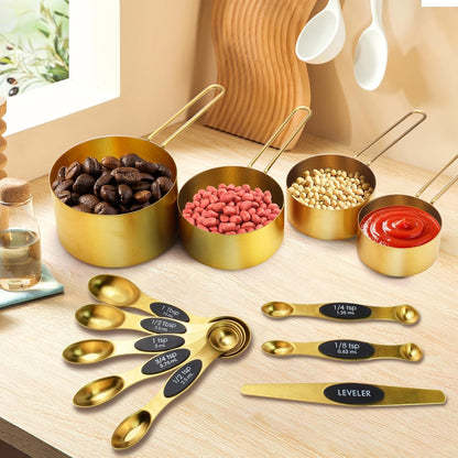 Gold Magnetic Measuring Cups and Spoons Set，12-Piece