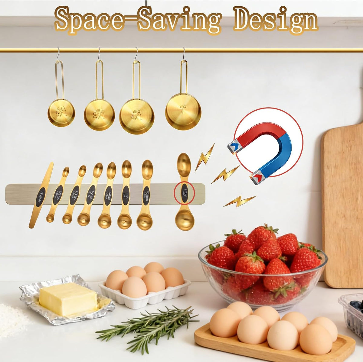 Gold Magnetic Measuring Cups and Spoons Set，12-Piece