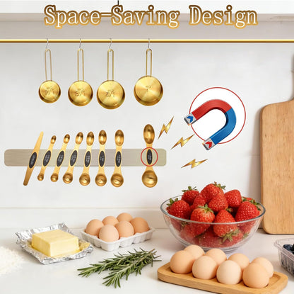 Gold Magnetic Measuring Cups and Spoons Set，12-Piece