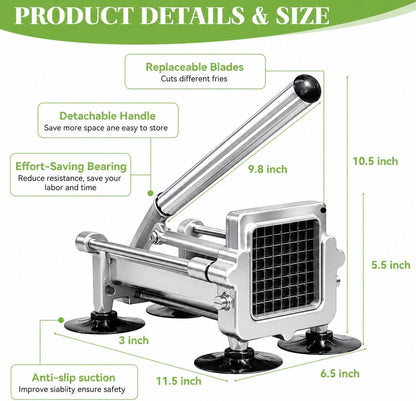 Commercial French Fry Cutter Heavy Duty Potato Slicer with 3/8&1/4&1/2 Inch Blade, Stainless Steel Potato Chopper French Fries Cutter with Suction Feet for Potato Carrot Yam Cucumbers