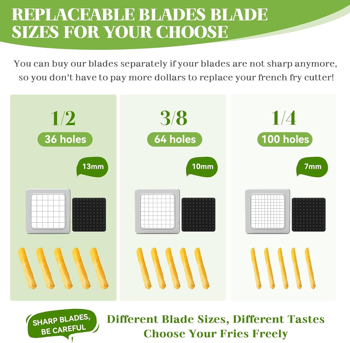 Commercial French Fry Cutter Heavy Duty Potato Slicer with 3/8&1/4&1/2 Inch Blade, Stainless Steel Potato Chopper French Fries Cutter with Suction Feet for Potato Carrot Yam Cucumbers