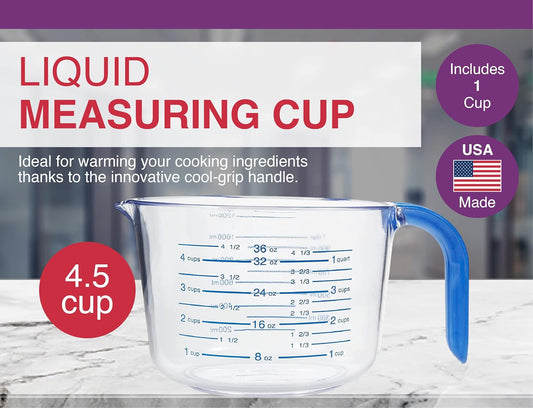 03212 4-1/2 Cup Cool Grip Measure Cup, 36-Ounce Capacity, Plastic with Blue Handle and Graduates