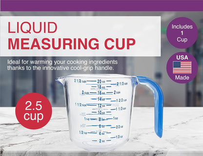 03212 4-1/2 Cup Cool Grip Measure Cup, 36-Ounce Capacity, Plastic with Blue Handle and Graduates