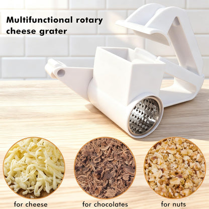 Rotary Cheese Grater with Handle, Handheld Cheese Grater with 2 Stainless Steel Drums for Cheese Nuts Chocolates Vegetables, Includes Extra Handle