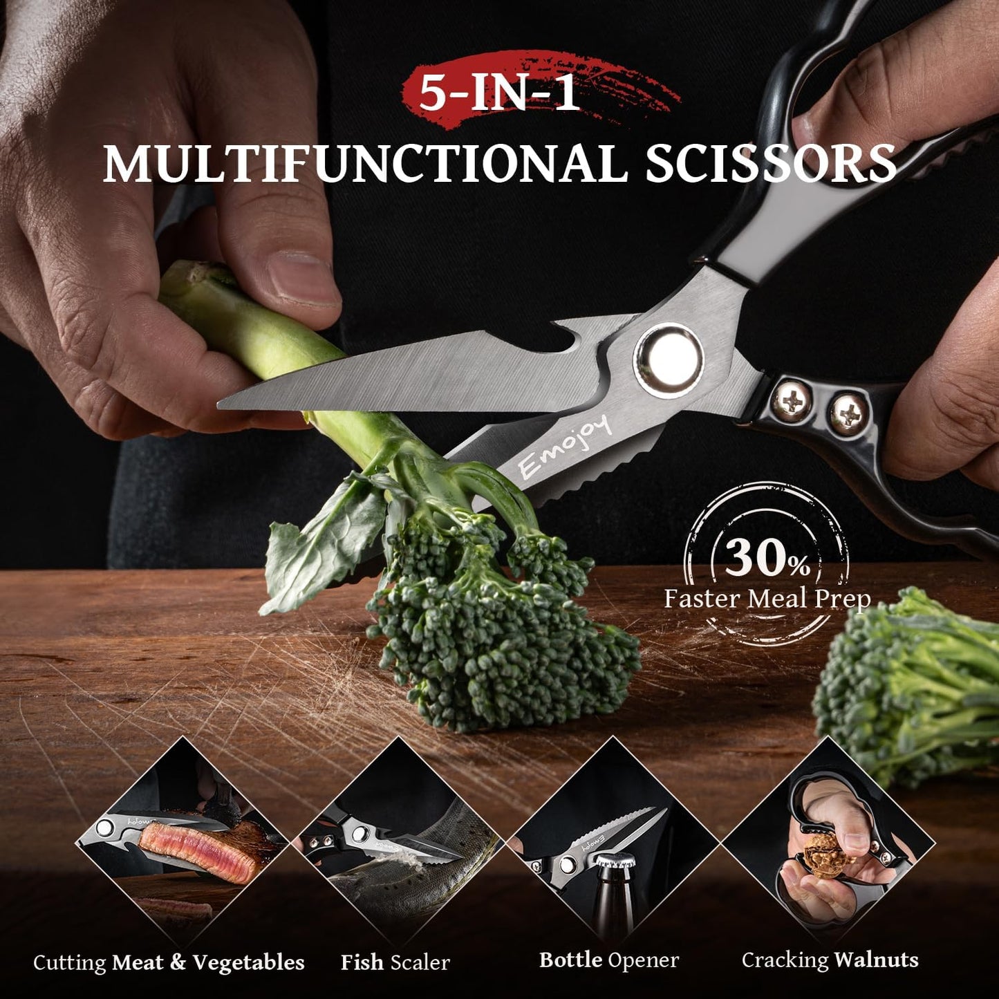 Kitchen Shears for Food, Titanium Kitchen Scissors All Purpose, Japanese 5Cr15MoV Steel Heavy Duty Blades for Meat, Herbs & Poultry, Dishwasher Safe