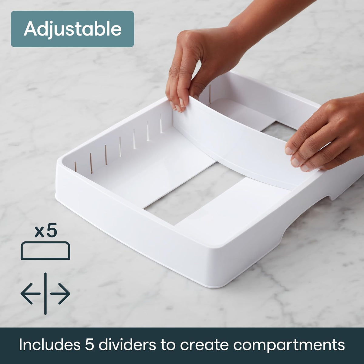 StoraLid Food Container Lid Organizer for Kitchen Cabinet Storage with 5 Adjustable Dividers, 10.5''D × 13.4''W × 3.3''H, Large Classic Edition, White