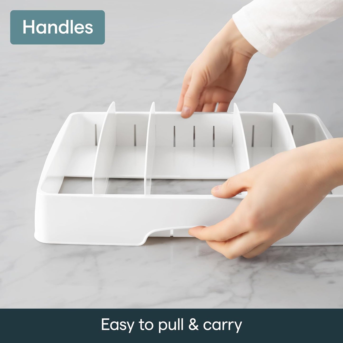 StoraLid Food Container Lid Organizer for Kitchen Cabinet Storage with 5 Adjustable Dividers, 10.5''D × 13.4''W × 3.3''H, Large Classic Edition, White