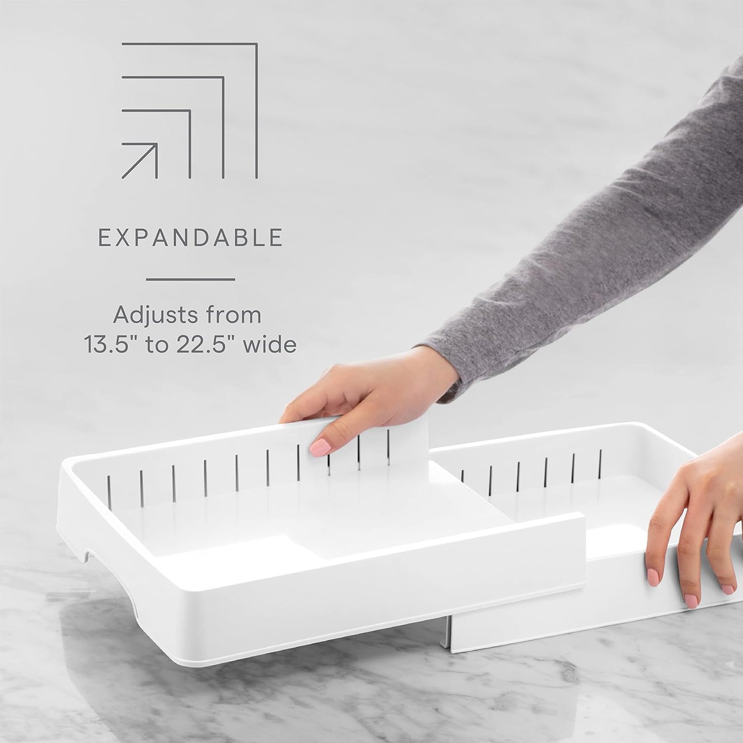 StoraLid Food Container Lid Organizer for Kitchen Cabinet Storage with 5 Adjustable Dividers, 10.5''D × 13.4''W × 3.3''H, Large Classic Edition, White
