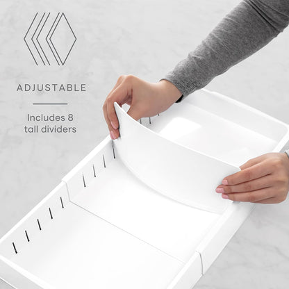StoraLid Food Container Lid Organizer for Kitchen Cabinet Storage with 5 Adjustable Dividers, 10.5''D × 13.4''W × 3.3''H, Large Classic Edition, White