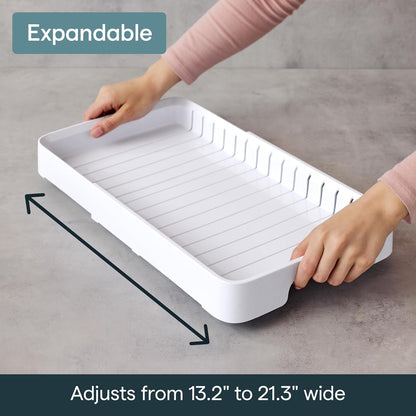 StoraLid Food Container Lid Organizer for Kitchen Cabinet Storage with 5 Adjustable Dividers, 10.5''D × 13.4''W × 3.3''H, Large Classic Edition, White