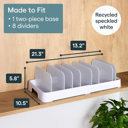 StoraLid Food Container Lid Organizer for Kitchen Cabinet Storage with 5 Adjustable Dividers, 10.5''D × 13.4''W × 3.3''H, Large Classic Edition, White