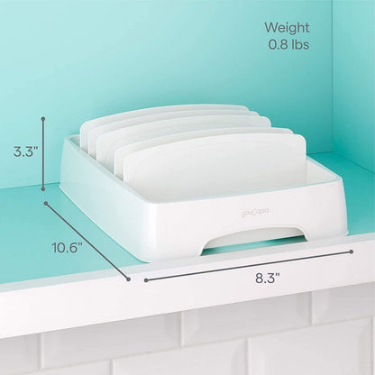 StoraLid Food Container Lid Organizer for Kitchen Cabinet Storage with 5 Adjustable Dividers, 10.5''D × 13.4''W × 3.3''H, Large Classic Edition, White