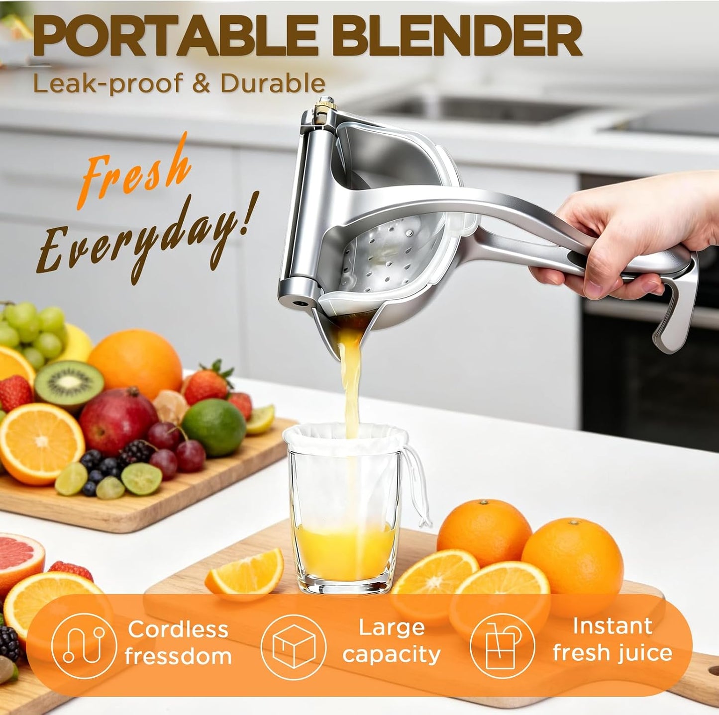 Fruit Juice Squeezer, Lemon Squeezer Manual, Non-Slip Ergonomic Grip, Easy to Use & Clean, 2026 New Upgraded Efficient Extraction of Citrus, and Other Fruits