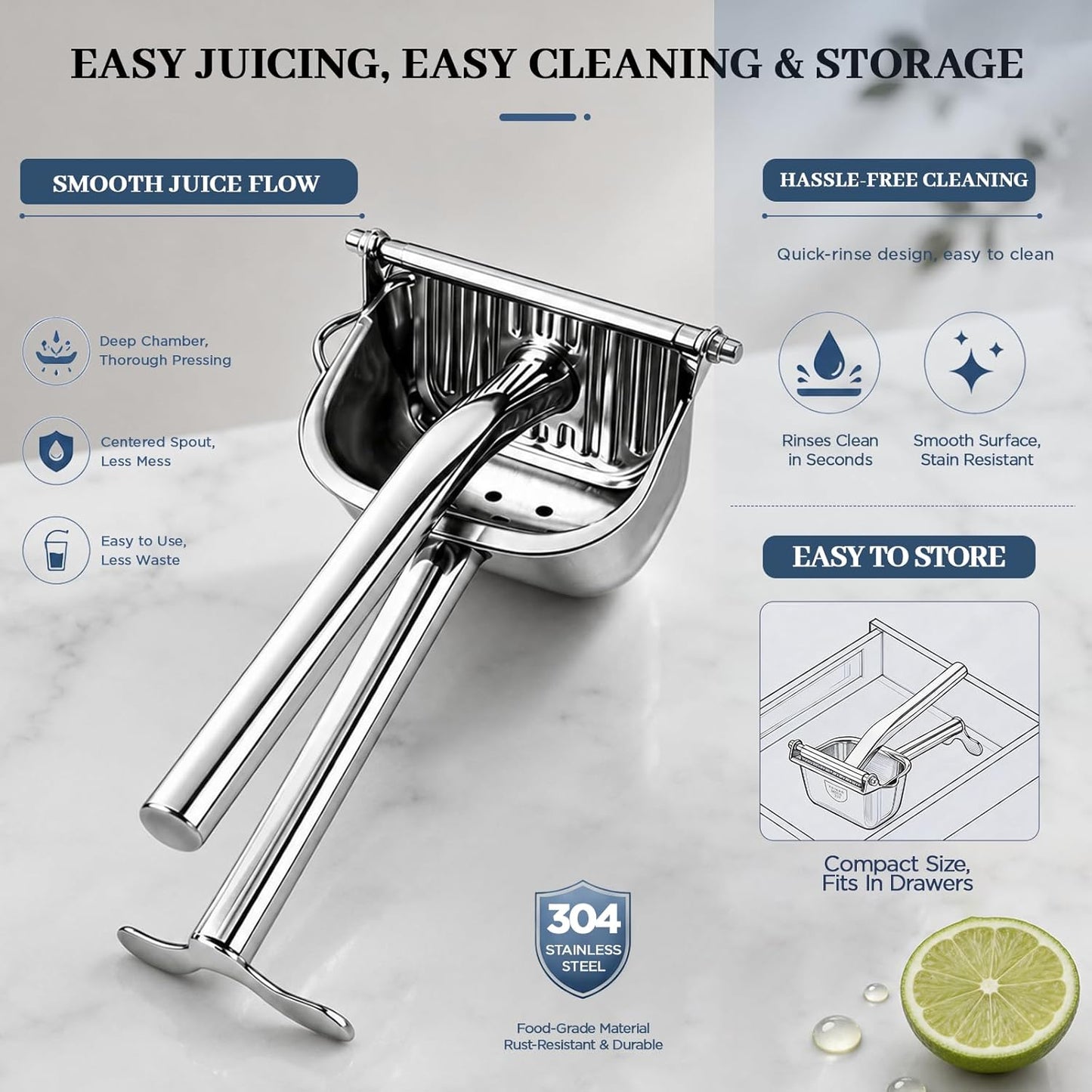 Fruit Juice Squeezer, Lemon Squeezer Manual, Non-Slip Ergonomic Grip, Easy to Use & Clean, 2026 New Upgraded Efficient Extraction of Citrus, and Other Fruits