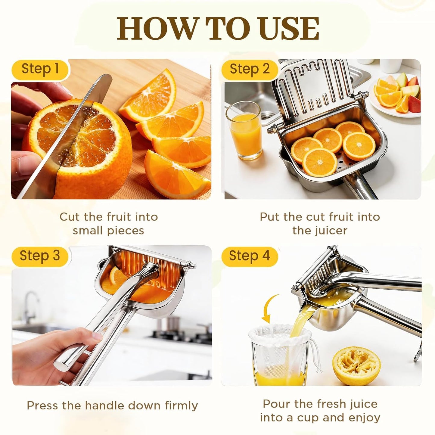 Fruit Juice Squeezer, Lemon Squeezer Manual, Non-Slip Ergonomic Grip, Easy to Use & Clean, 2026 New Upgraded Efficient Extraction of Citrus, and Other Fruits