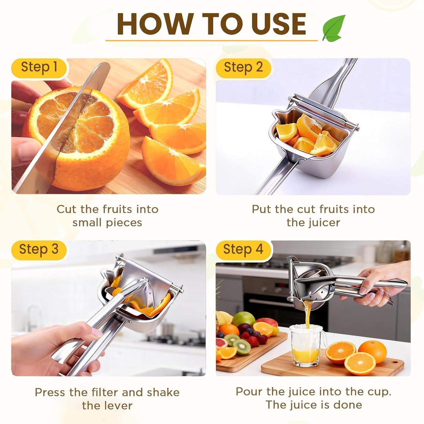 Fruit Juice Squeezer, Lemon Squeezer Manual, Non-Slip Ergonomic Grip, Easy to Use & Clean, 2026 New Upgraded Efficient Extraction of Citrus, and Other Fruits