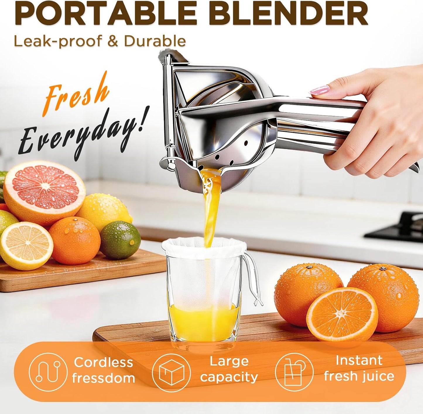 Fruit Juice Squeezer, Lemon Squeezer Manual, Non-Slip Ergonomic Grip, Easy to Use & Clean, 2026 New Upgraded Efficient Extraction of Citrus, and Other Fruits