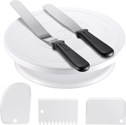 Cake Decorating Kit with Turntable Baking Supplies for Beginner Pros | Essential Baking Tools with Cake Stand Turntable, 2 Spatulas,3 Icing Scrapers, Video Tutorial, Pattern Chart, Starter kit