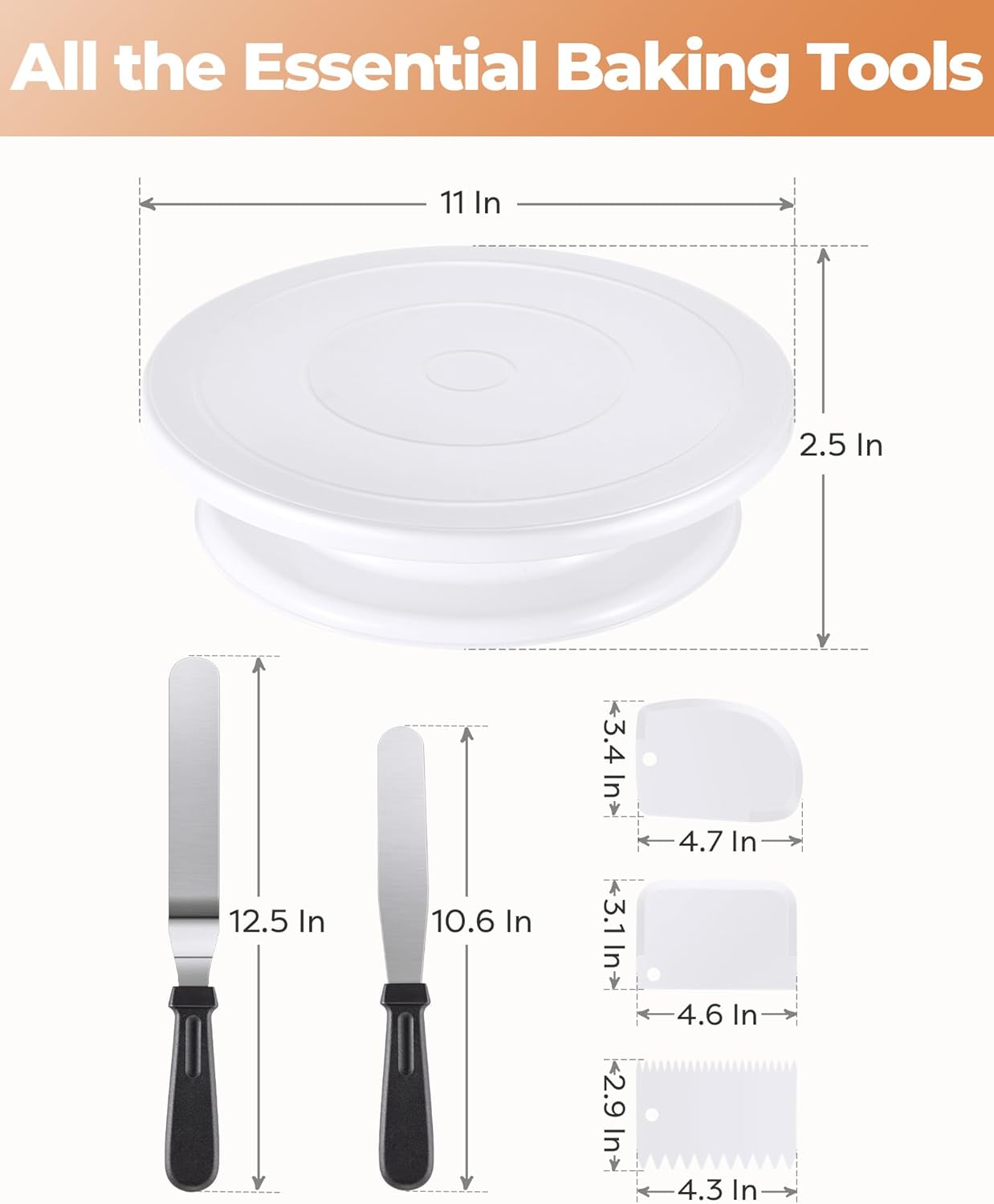 Cake Decorating Kit with Turntable Baking Supplies for Beginner Pros | Essential Baking Tools with Cake Stand Turntable, 2 Spatulas,3 Icing Scrapers, Video Tutorial, Pattern Chart, Starter kit