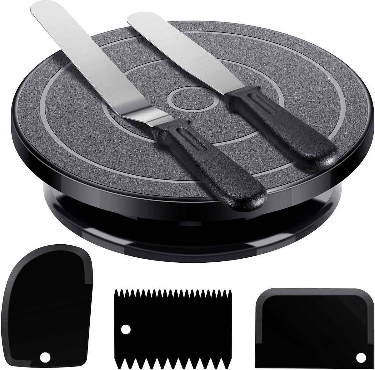 Cake Decorating Kit with Turntable Baking Supplies for Beginner Pros | Essential Baking Tools with Cake Stand Turntable, 2 Spatulas,3 Icing Scrapers, Video Tutorial, Pattern Chart, Starter kit