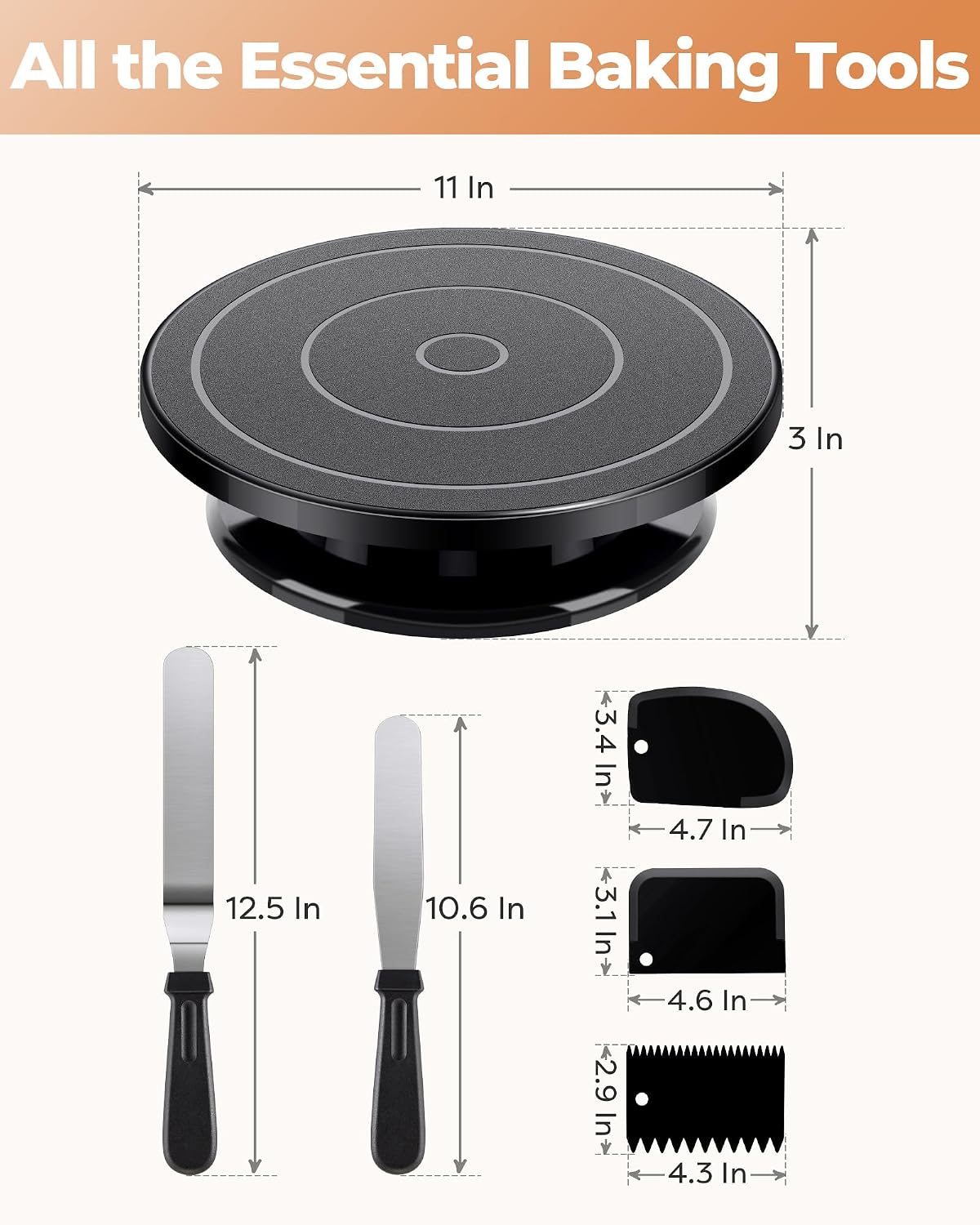 Cake Decorating Kit with Turntable Baking Supplies for Beginner Pros | Essential Baking Tools with Cake Stand Turntable, 2 Spatulas,3 Icing Scrapers, Video Tutorial, Pattern Chart, Starter kit