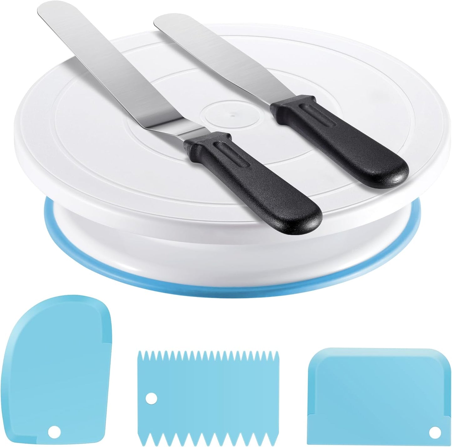Cake Decorating Kit with Turntable Baking Supplies for Beginner Pros | Essential Baking Tools with Cake Stand Turntable, 2 Spatulas,3 Icing Scrapers, Video Tutorial, Pattern Chart, Starter kit