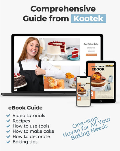 Cake Decorating Kit with Turntable Baking Supplies for Beginner Pros | Essential Baking Tools with Cake Stand Turntable, 2 Spatulas,3 Icing Scrapers, Video Tutorial, Pattern Chart, Starter kit