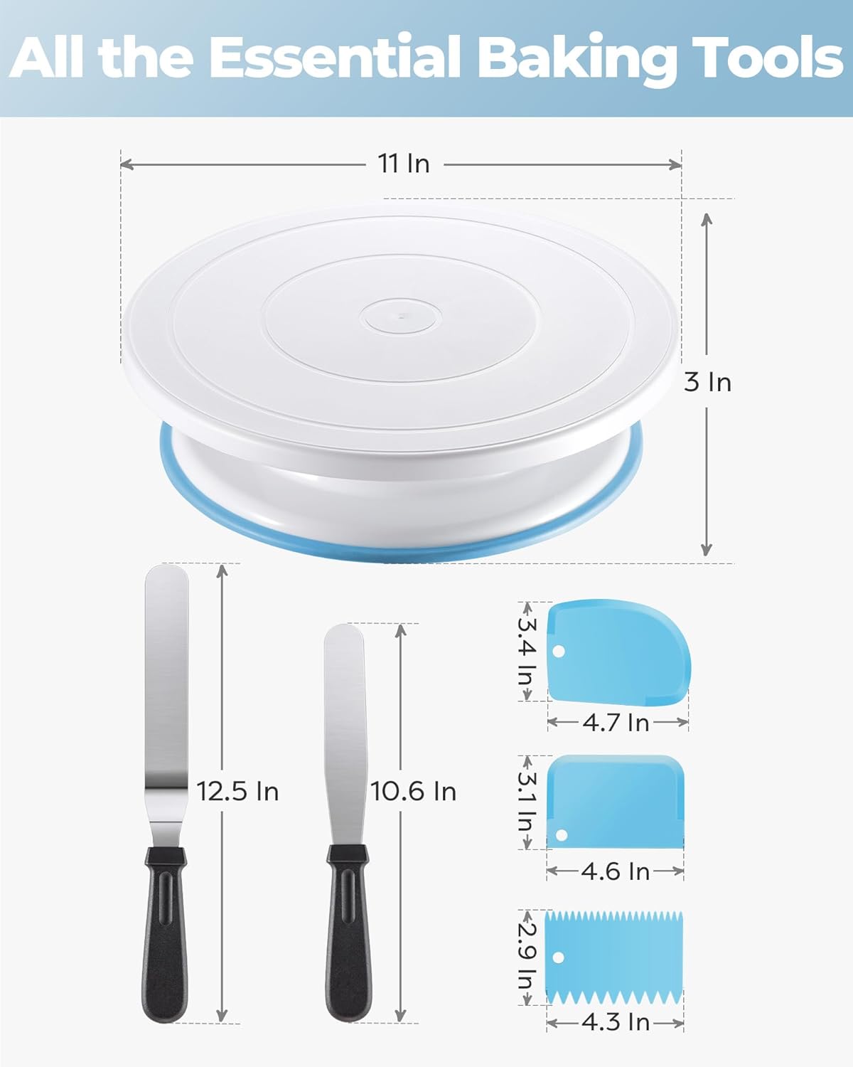 Cake Decorating Kit with Turntable Baking Supplies for Beginner Pros | Essential Baking Tools with Cake Stand Turntable, 2 Spatulas,3 Icing Scrapers, Video Tutorial, Pattern Chart, Starter kit