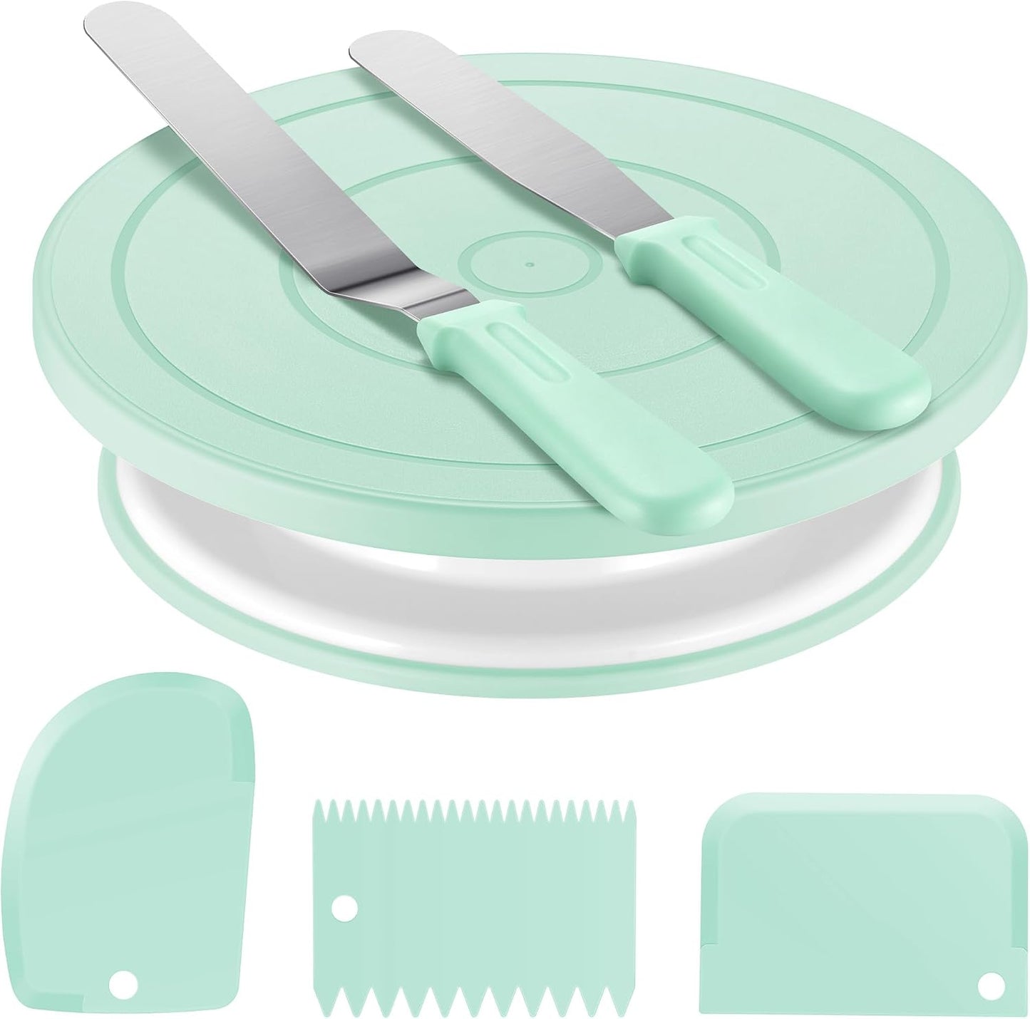 Cake Decorating Kit with Turntable Baking Supplies for Beginner Pros | Essential Baking Tools with Cake Stand Turntable, 2 Spatulas,3 Icing Scrapers, Video Tutorial, Pattern Chart, Starter kit