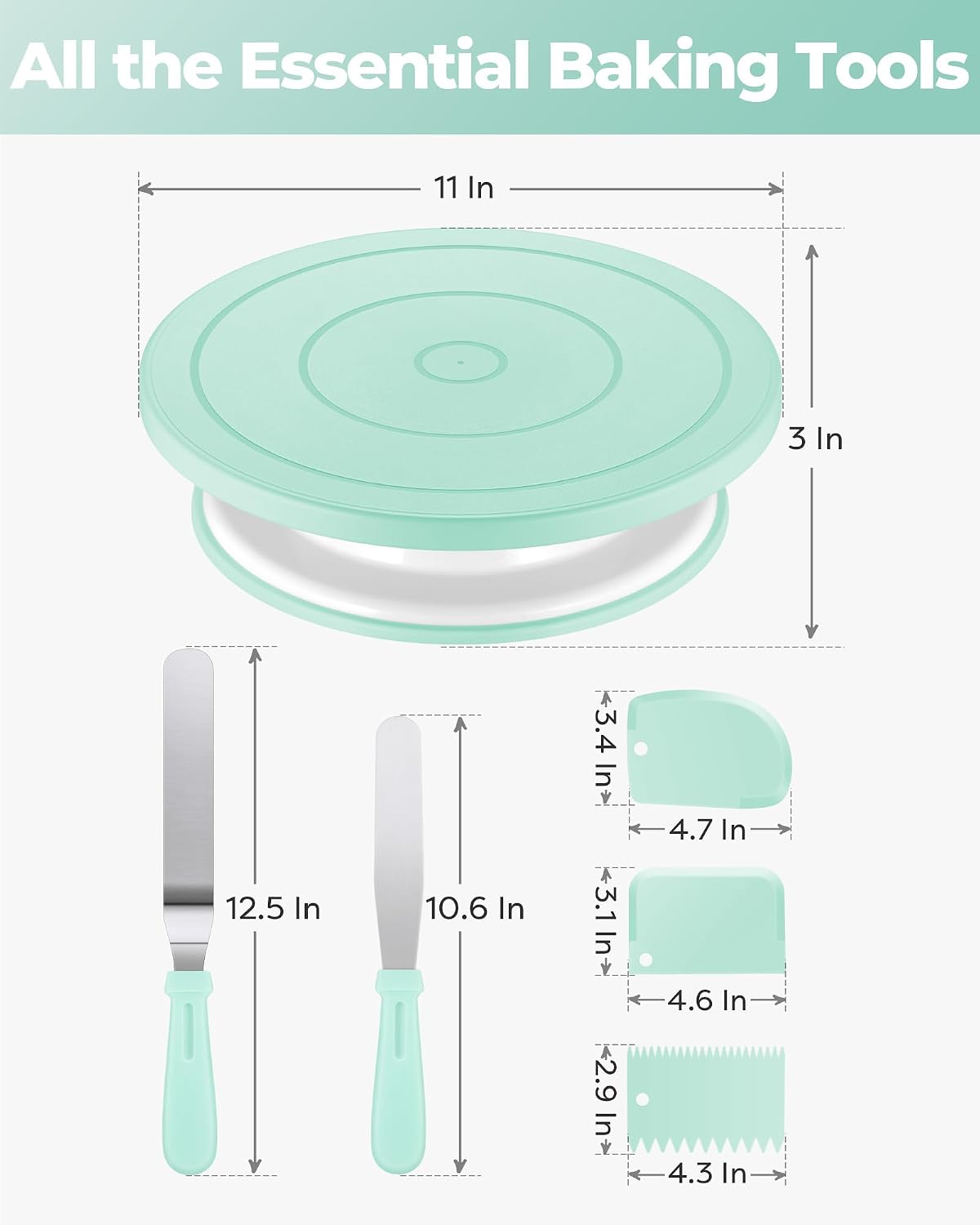 Cake Decorating Kit with Turntable Baking Supplies for Beginner Pros | Essential Baking Tools with Cake Stand Turntable, 2 Spatulas,3 Icing Scrapers, Video Tutorial, Pattern Chart, Starter kit