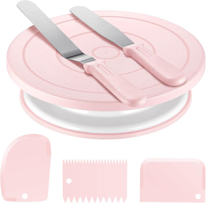 Cake Decorating Kit with Turntable Baking Supplies for Beginner Pros | Essential Baking Tools with Cake Stand Turntable, 2 Spatulas,3 Icing Scrapers, Video Tutorial, Pattern Chart, Starter kit